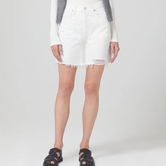 Citizen Of Humanity Camilla Frayed Hem Denim Shorts High Rise Starlight White - Picture 2 of 15